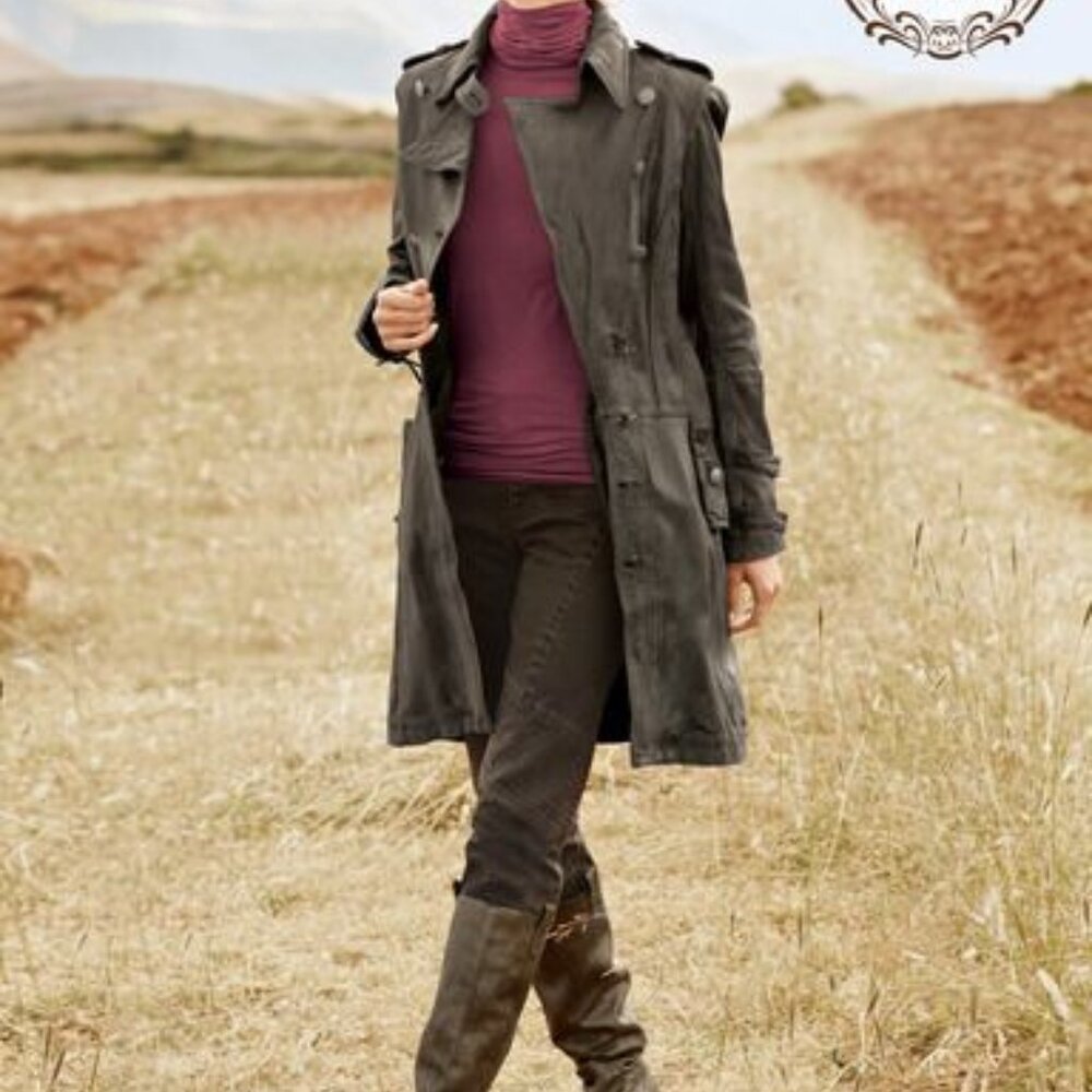 Peruvian Connection Vintage Leather Military Trench Coat Size 12 $75